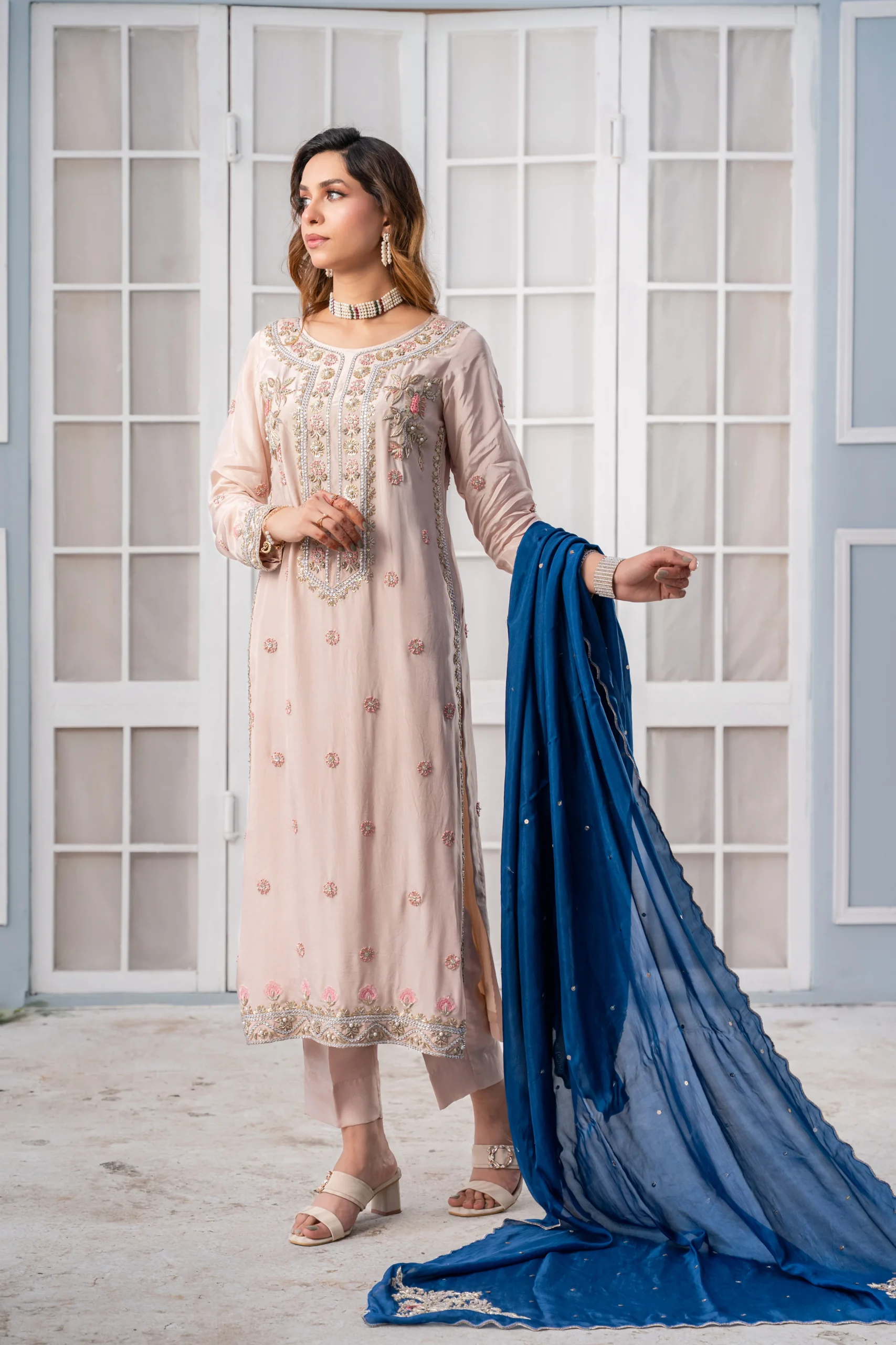 Sapphire Luxe – Premium Embroidered Silk